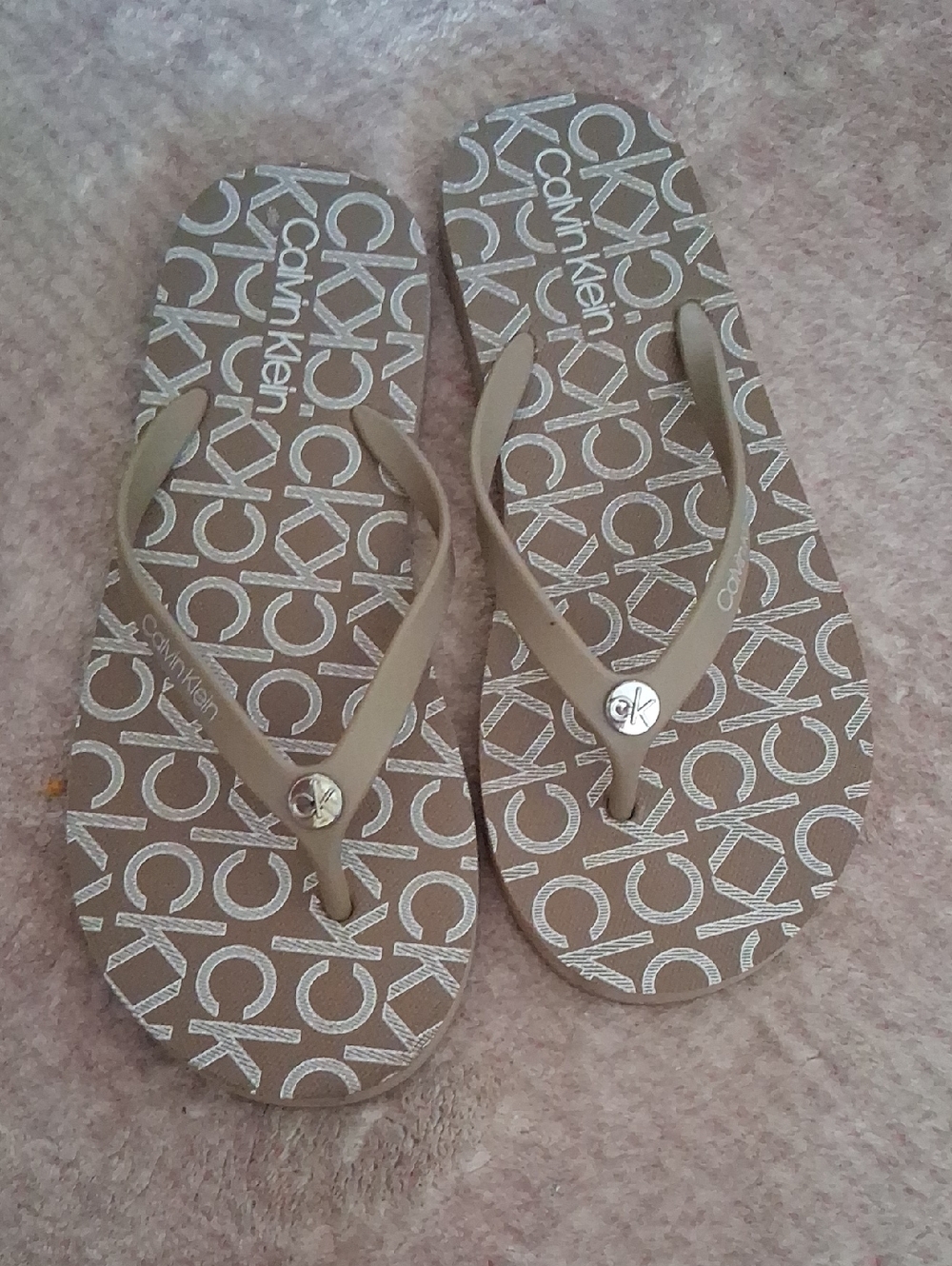 Calvin Klein Tan Logo Flip Flop Sandals